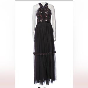 Needle & Thread black floral embroidered dress with bow